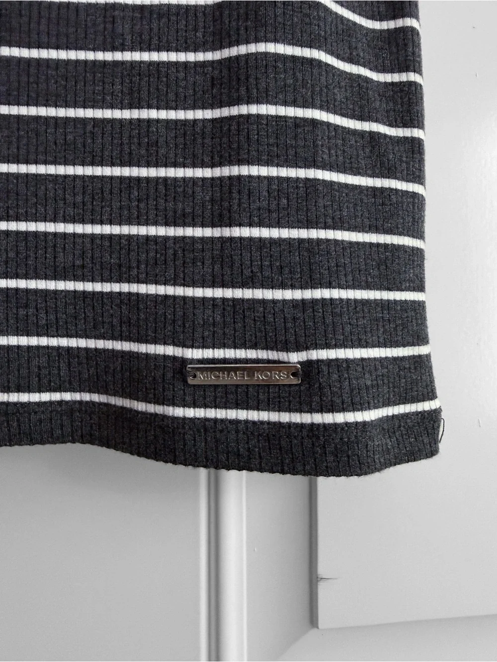 Michael Kors Black and White Striped Sleeveless Mock Neck Top